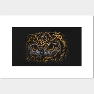 Gold Owl Spiritual Dark Portrait Posters and Art